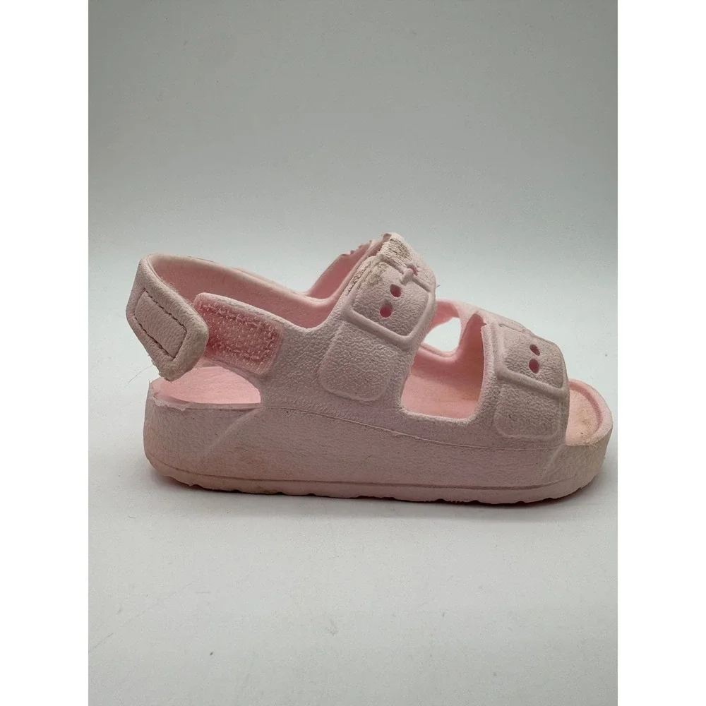 Toddler Girls Pink Double Buckle Adjustable Strap Sandals Size 3